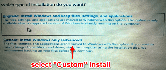 select custom install