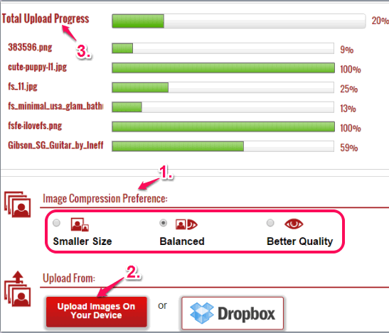 set image compression option and upload images