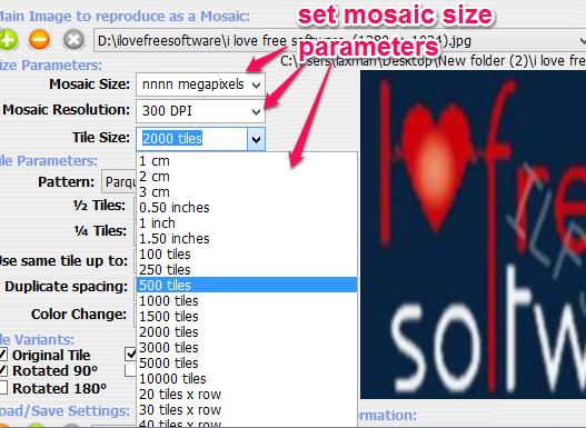 set mosaic size parameters