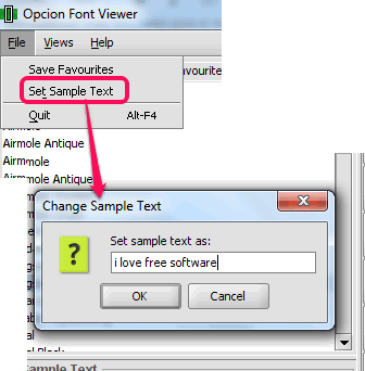 set sample text to preview fonts