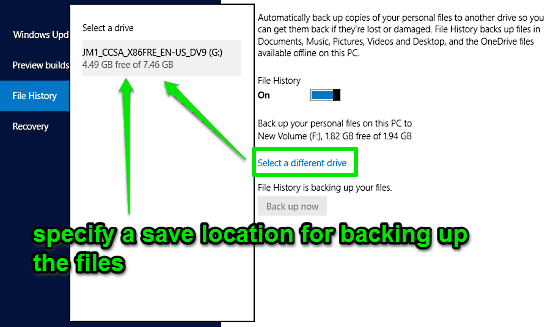 specify alternate save location