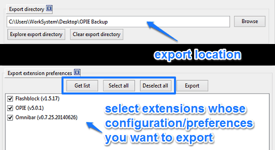 specify export settings