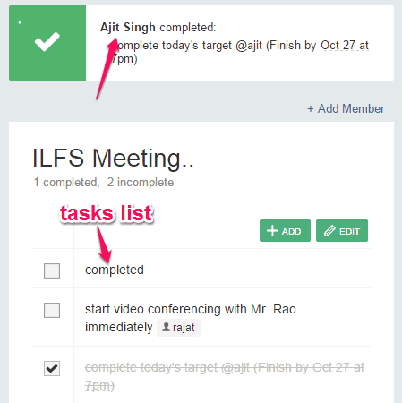 to do list and response for completed task