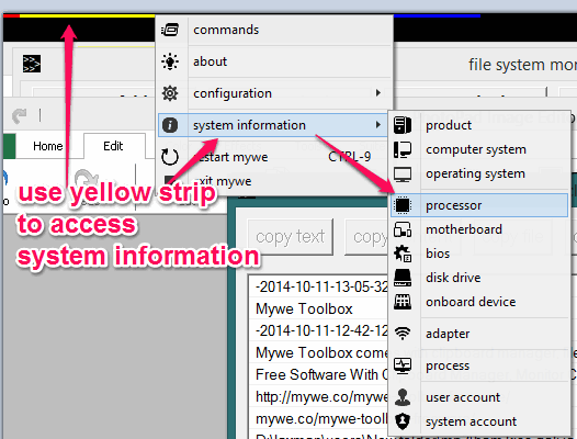 use yellow strip to access system information