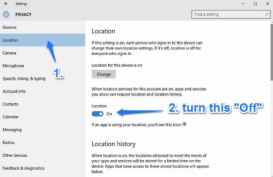 windows 10 disable location services
