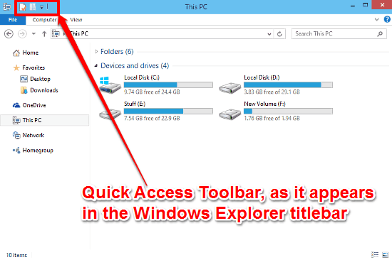 windows 10 explorer quick access toolbar