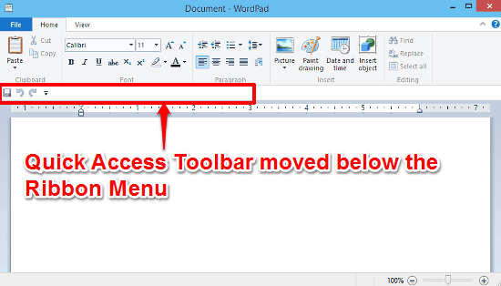 windows 10 quick access toolbar below the ribbon