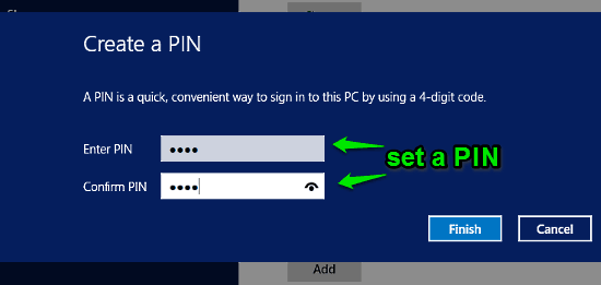 windows 10 set pin