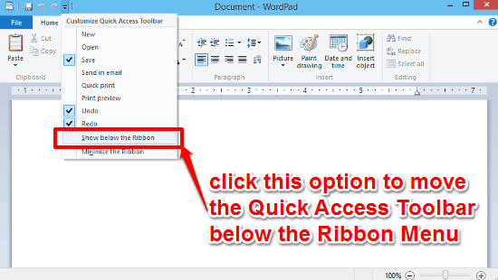 windows 10 show quick access toolbar below the ribbon