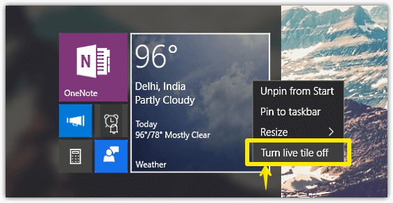 windows 10 turn individual live tiles off