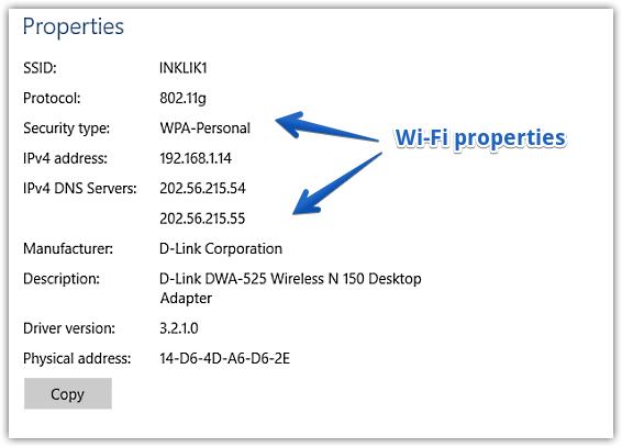 windows 10 wifi properties