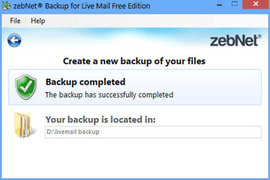 zebnet backup for livemail backup done