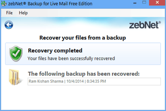 zebnet backup for livemail recovery done