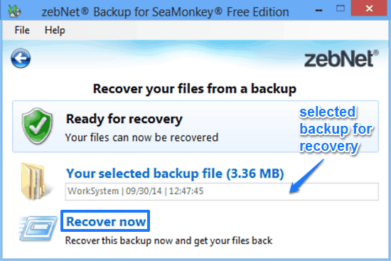 zebnet backup for seamonkey recovery prompt