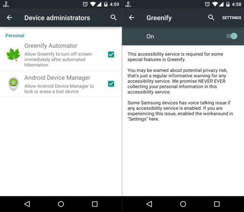 Accessibility Settings for Greenify