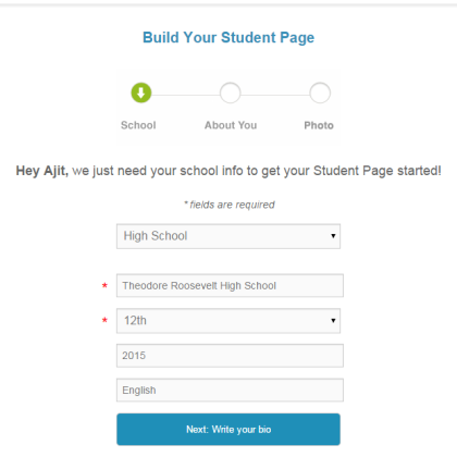 Create Student Page