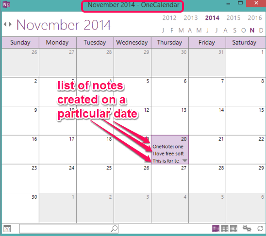 OneCal- view list of all notes of OneNote Notebooks in calendar