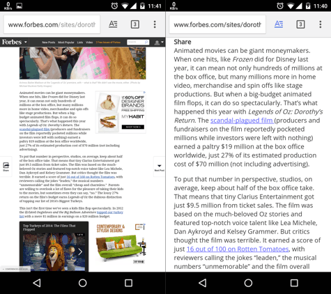 An Online Article Before and After Reading Mode is Turned ON.