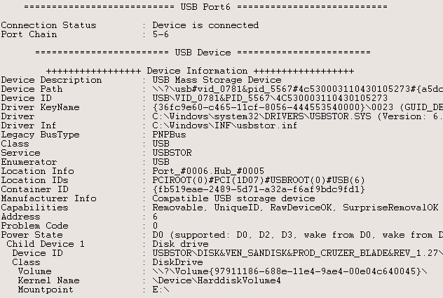 USBTreeView Extended Details of Connected Device