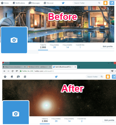 Twitter header photo before and after