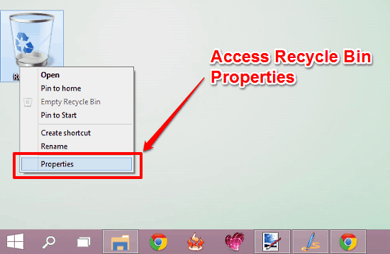 access recycle bin properties