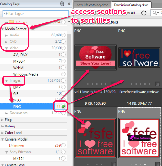 access sections to sort files