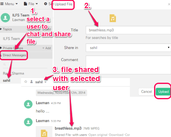 chat and share file with selected user