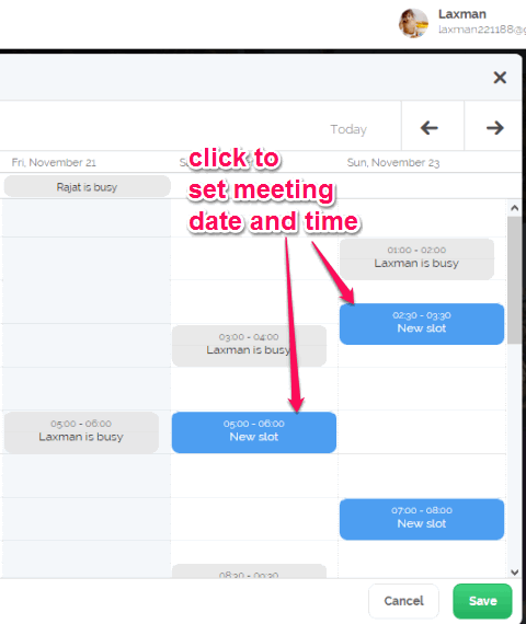 check users availability and set dates and time for meeting