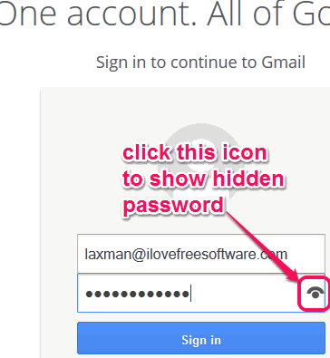 click icon to show hidden password