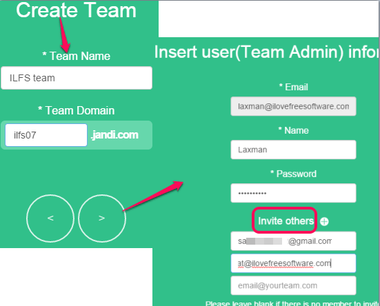 create team and invite others to join your team