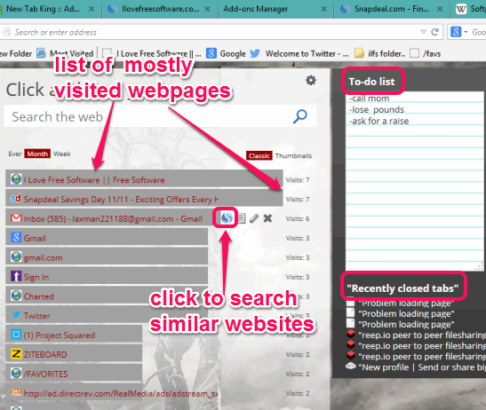 customize new tab of Firefox with New Tab King