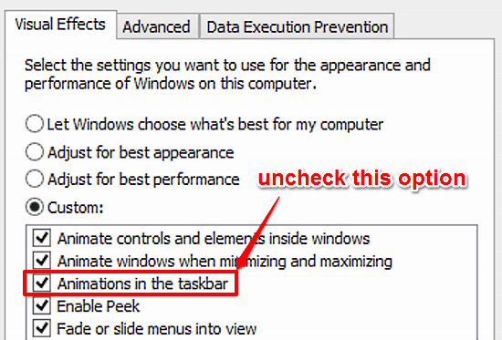 disable taskbar animations
