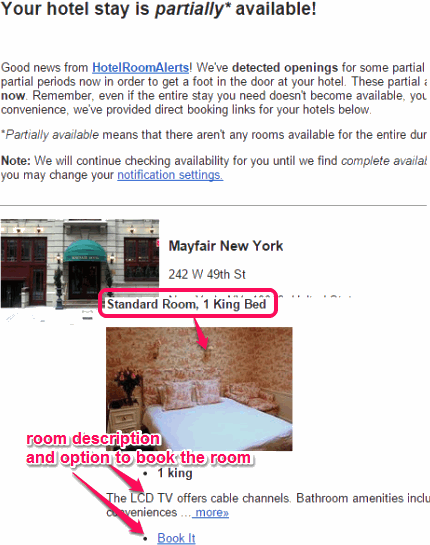 email notification for availablity of room received