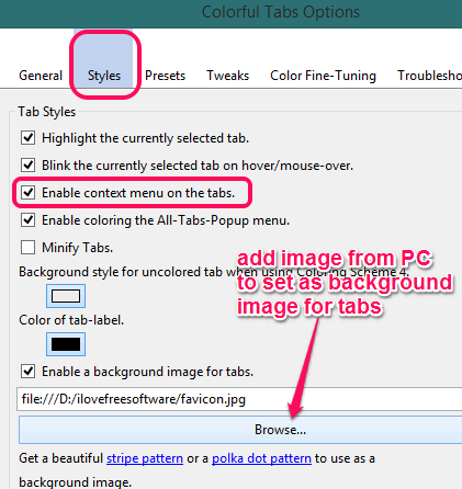 enable context menu integration and insert background image for tabs