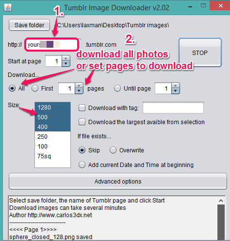 enter Tumbler blog URL to download photos
