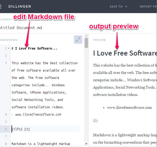 free online Markdown editor- Dillinger