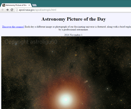 homepage of Astronomy Picture of the Day website