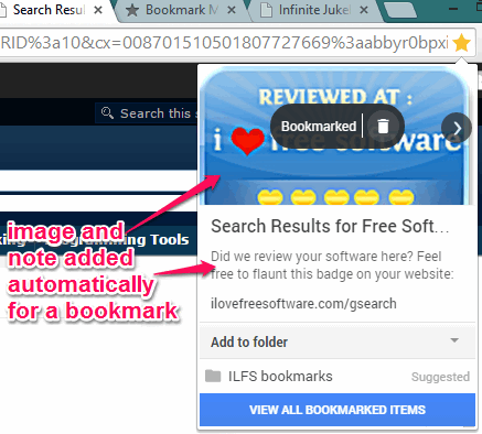 image and notes are inserted automatically for bookmarking a webpage