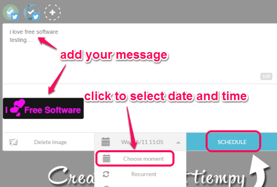 insert message, select date and time, and schedule message