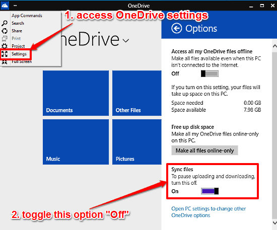 pause onedrive sync from app