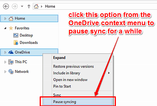 pause onedrive sync from explorer