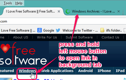 press and hold left mouse button to open a link in background tab