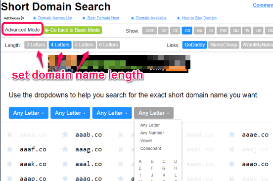 search domains with advanced mode