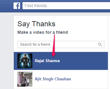 select a friend for creating thank you video