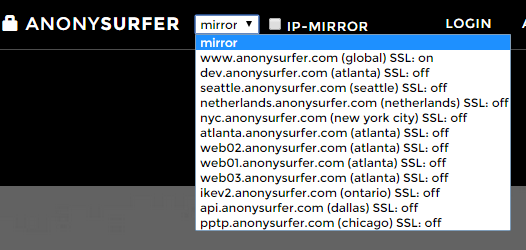 select a server to use AnonySurfer