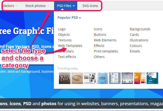 select file type and choose category to get results