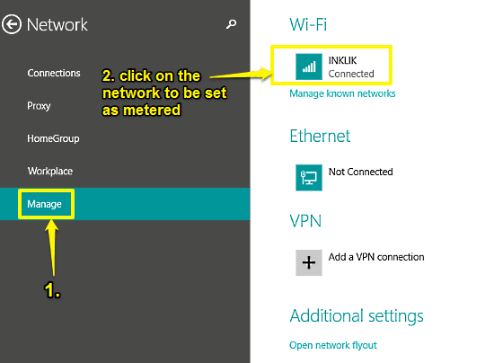 select network to set as metered