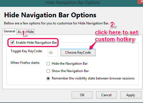 set custom hotkey to hide navigation bar
