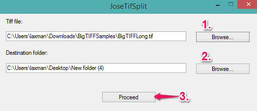 set destination folder and convert input tiff file