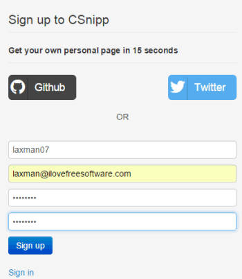 sign up to CSnipp